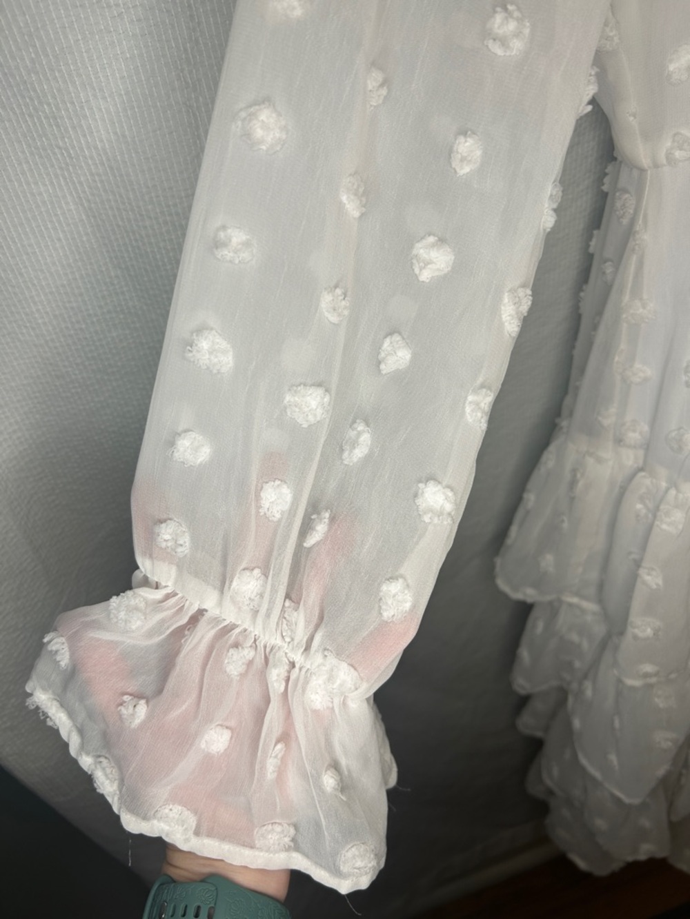 NWT Boohoo Bohemian Dotted Ruffled White Dress - Picture 4 of 7